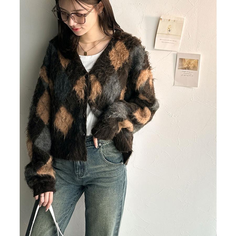【mily bilet】カーディガン レディース 秋 トップス アーガイル柄 Vニット 主役級 起毛素材 クラシック コンパクト ベーシック おしゃれ カジュアル | classicalelf | 10