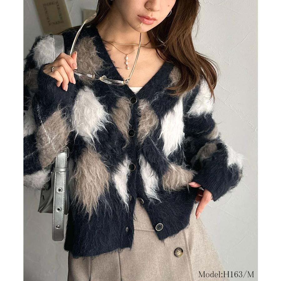 【mily bilet】カーディガン レディース 秋 トップス アーガイル柄 Vニット 主役級 起毛素材 クラシック コンパクト ベーシック おしゃれ カジュアル | classicalelf | 11
