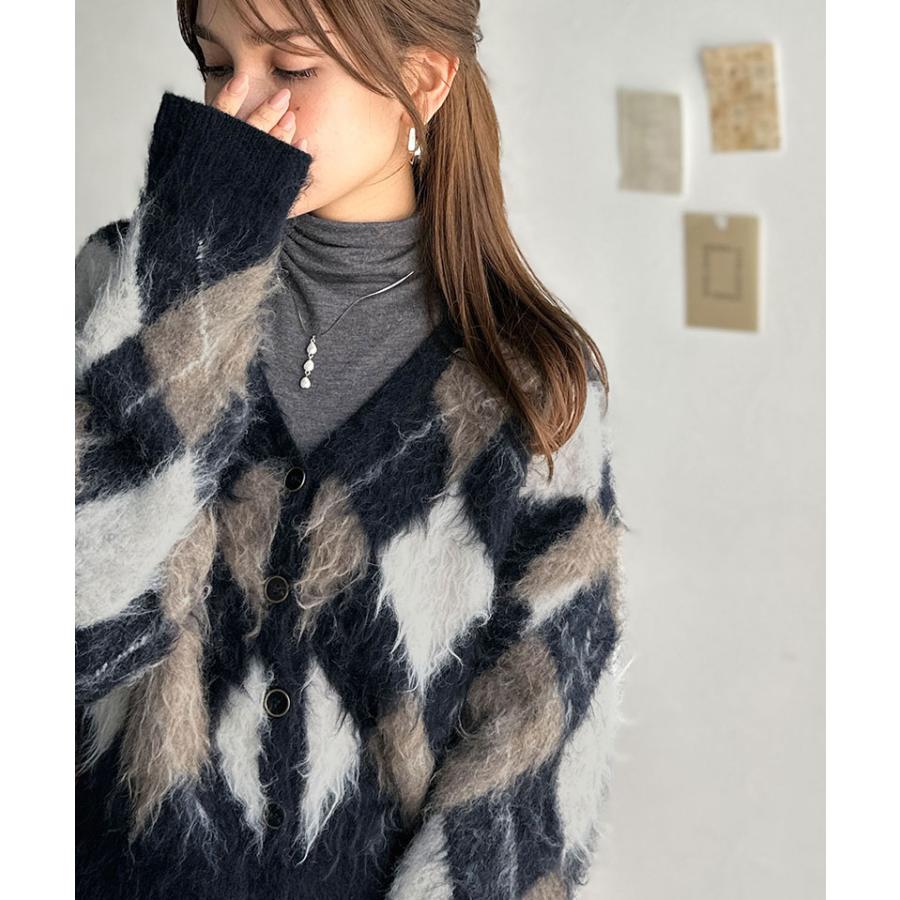 【mily bilet】カーディガン レディース 秋 トップス アーガイル柄 Vニット 主役級 起毛素材 クラシック コンパクト ベーシック おしゃれ カジュアル | classicalelf | 12