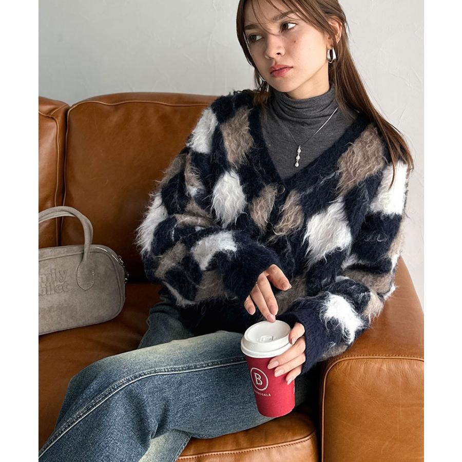 【mily bilet】カーディガン レディース 秋 トップス アーガイル柄 Vニット 主役級 起毛素材 クラシック コンパクト ベーシック おしゃれ カジュアル | classicalelf | 13