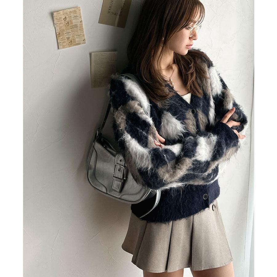 【mily bilet】カーディガン レディース 秋 トップス アーガイル柄 Vニット 主役級 起毛素材 クラシック コンパクト ベーシック おしゃれ カジュアル | classicalelf | 15