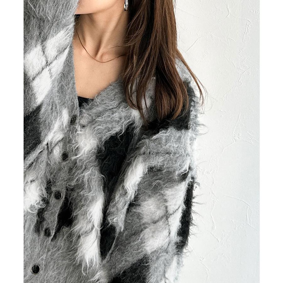 【mily bilet】カーディガン レディース 秋 トップス アーガイル柄 Vニット 主役級 起毛素材 クラシック コンパクト ベーシック おしゃれ カジュアル | classicalelf | 04