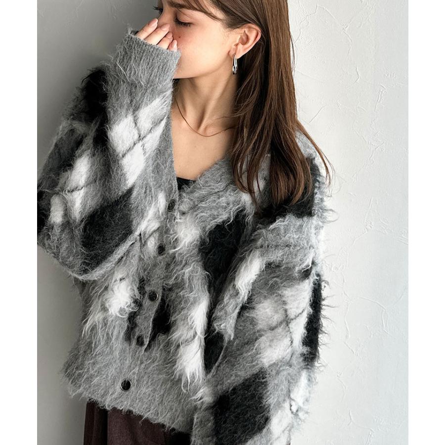 【mily bilet】カーディガン レディース 秋 トップス アーガイル柄 Vニット 主役級 起毛素材 クラシック コンパクト ベーシック おしゃれ カジュアル | classicalelf | 06