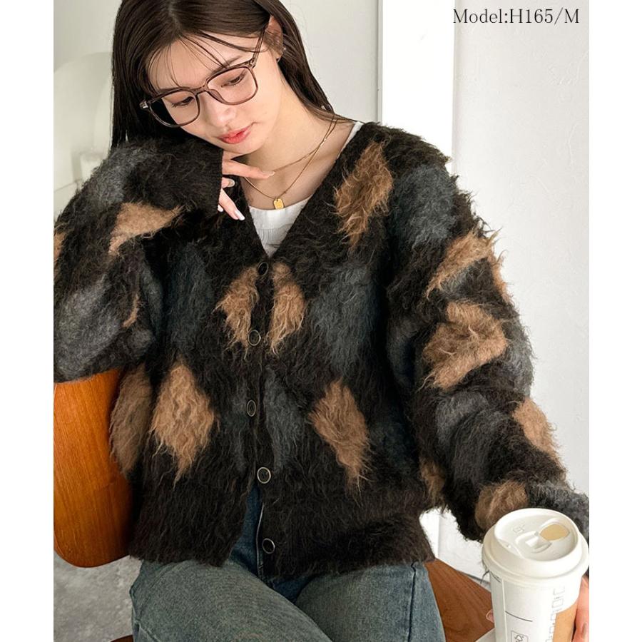 【mily bilet】カーディガン レディース 秋 トップス アーガイル柄 Vニット 主役級 起毛素材 クラシック コンパクト ベーシック おしゃれ カジュアル | classicalelf | 07