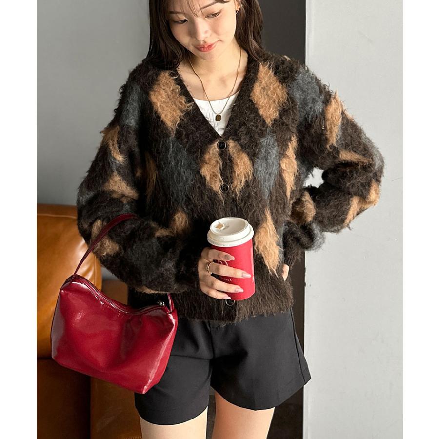 【mily bilet】カーディガン レディース 秋 トップス アーガイル柄 Vニット 主役級 起毛素材 クラシック コンパクト ベーシック おしゃれ カジュアル | classicalelf | 08