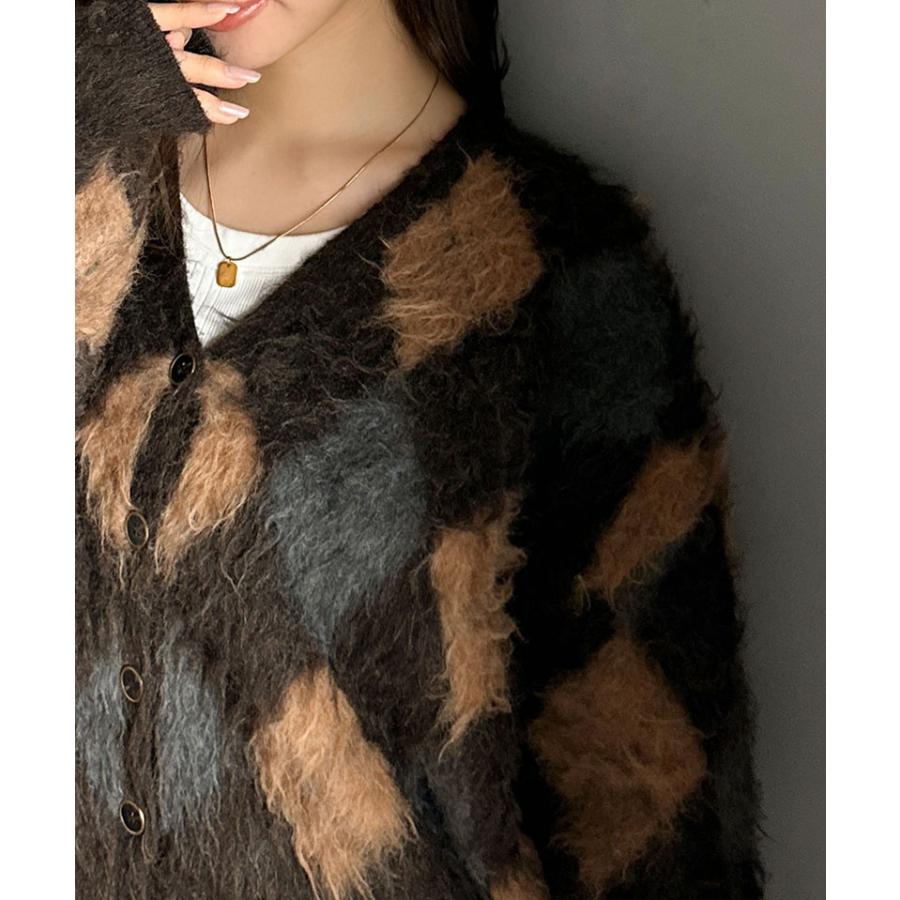 【mily bilet】カーディガン レディース 秋 トップス アーガイル柄 Vニット 主役級 起毛素材 クラシック コンパクト ベーシック おしゃれ カジュアル | classicalelf | 09