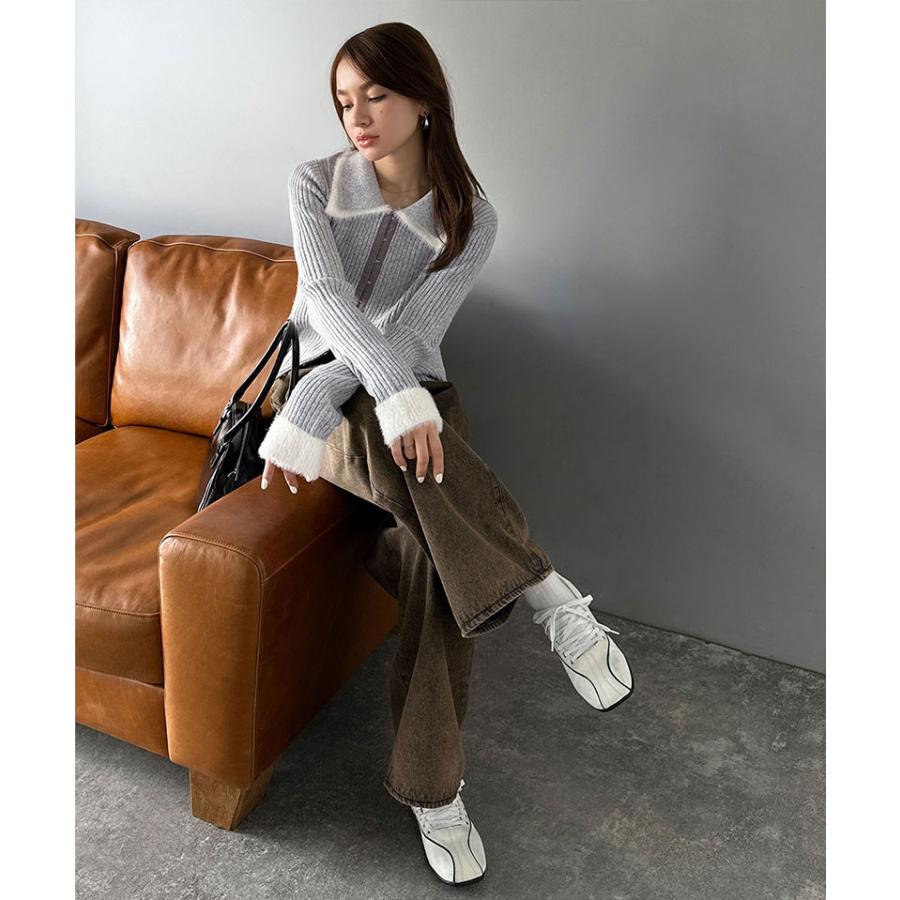 【mily bilet】トップス カーディガン レディース 異素材 ダブル 襟 デザイン リブニット 素材 フロント フック カーデ 長袖 レイヤードコーデ | classicalelf | 11