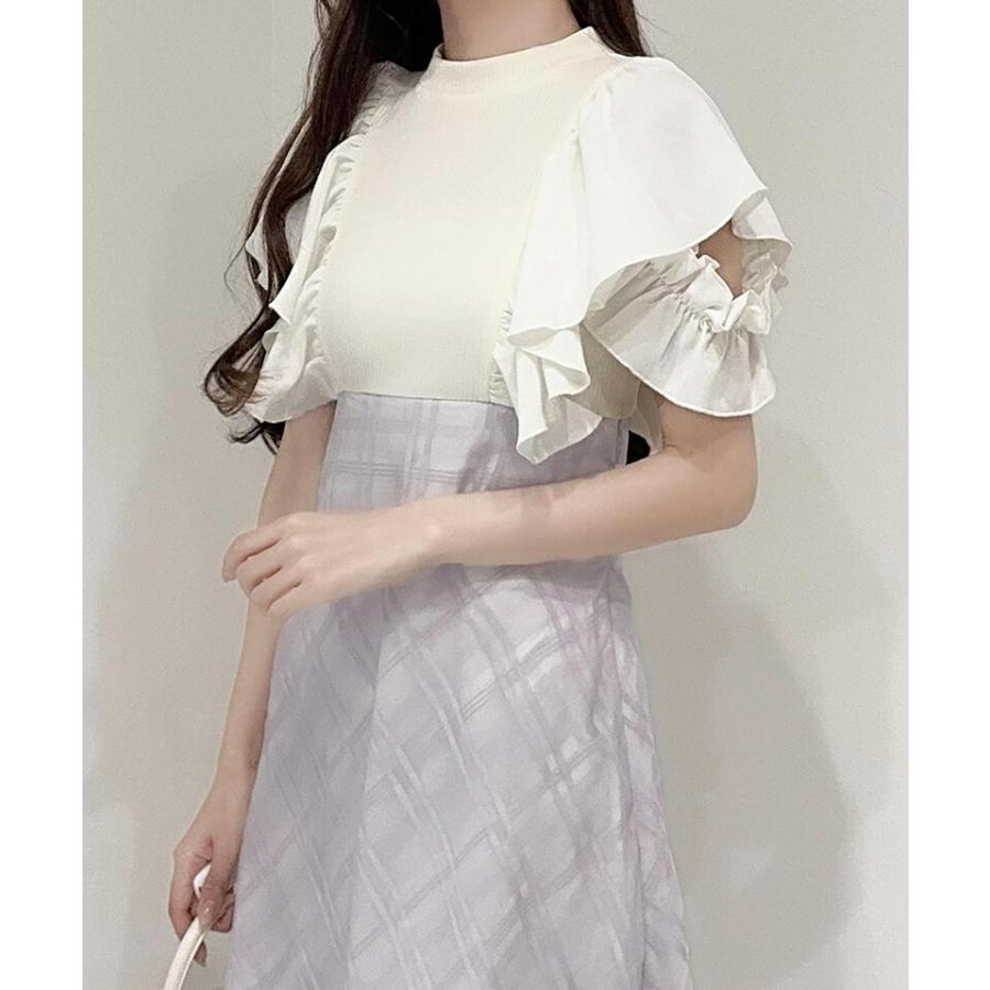 【mily bilet】 ワンピース レディース ダブル フリル 袖 チェック レース ドッキング ワンピ バック 編み上げ シャーリング ゴム 高見え | classicalelf | 11