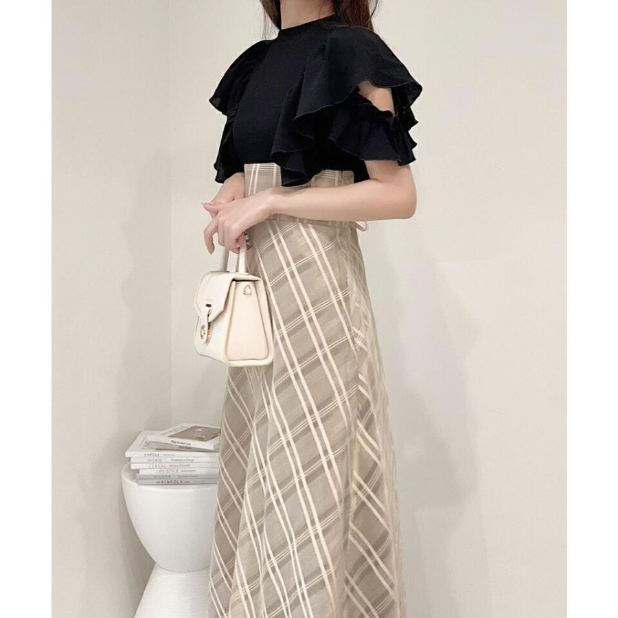 【mily bilet】 ワンピース レディース ダブル フリル 袖 チェック レース ドッキング ワンピ バック 編み上げ シャーリング ゴム 高見え | classicalelf | 14