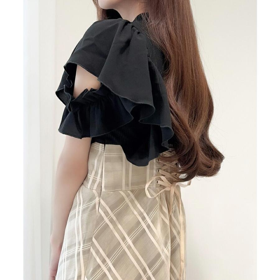 【mily bilet】 ワンピース レディース ダブル フリル 袖 チェック レース ドッキング ワンピ バック 編み上げ シャーリング ゴム 高見え | classicalelf | 16