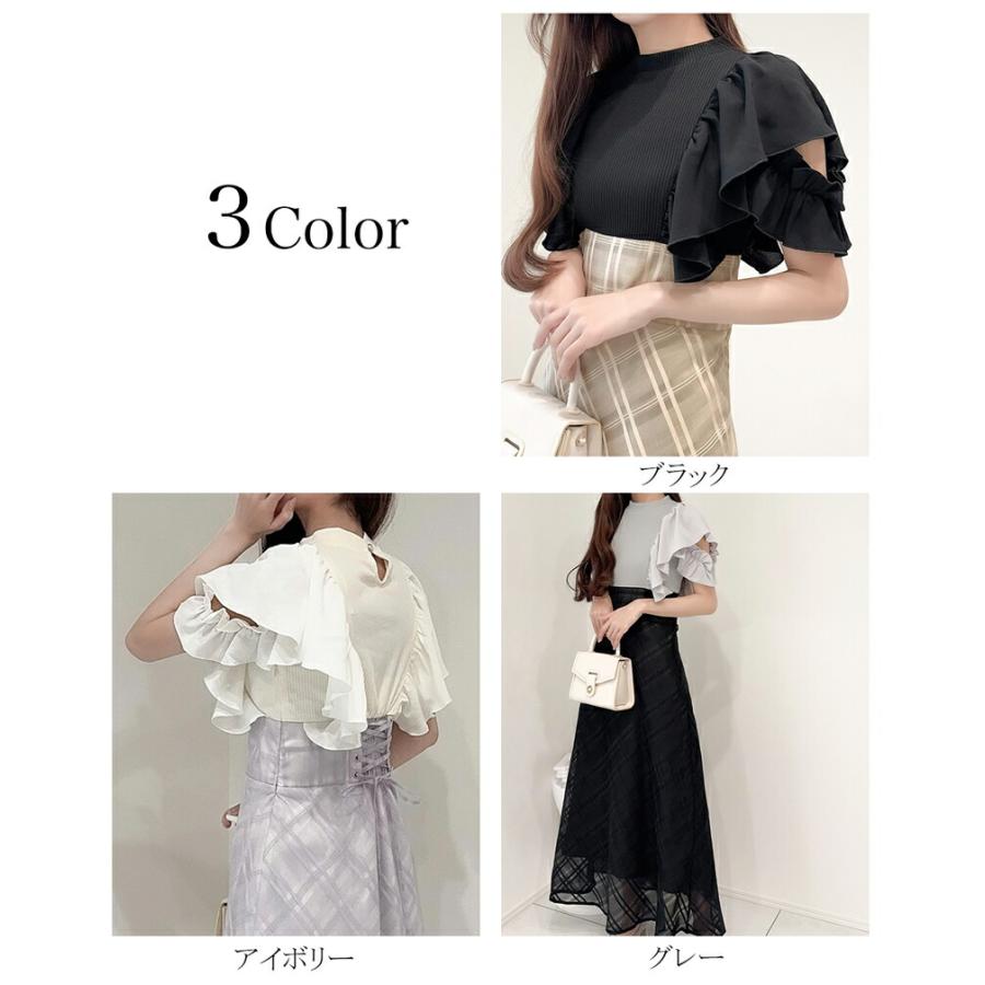 【mily bilet】 ワンピース レディース ダブル フリル 袖 チェック レース ドッキング ワンピ バック 編み上げ シャーリング ゴム 高見え | classicalelf | 02