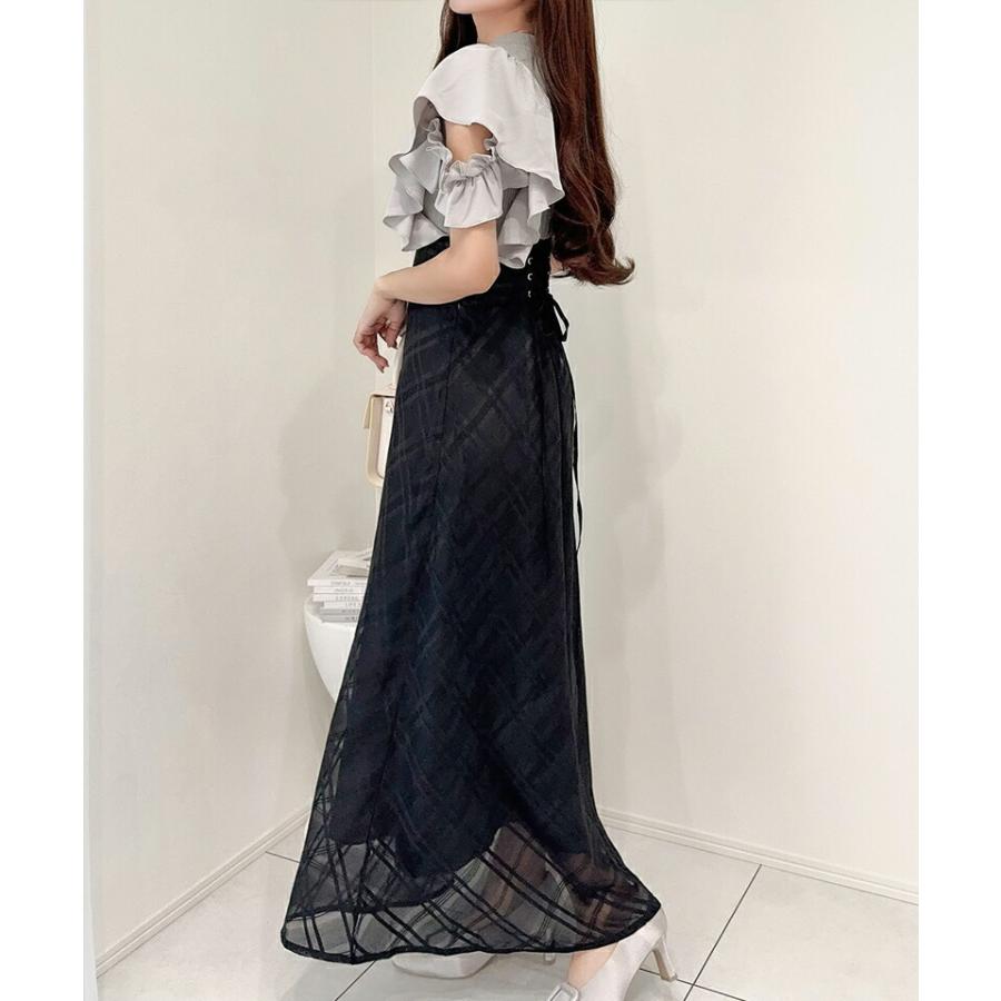 【mily bilet】 ワンピース レディース ダブル フリル 袖 チェック レース ドッキング ワンピ バック 編み上げ シャーリング ゴム 高見え | classicalelf | 06