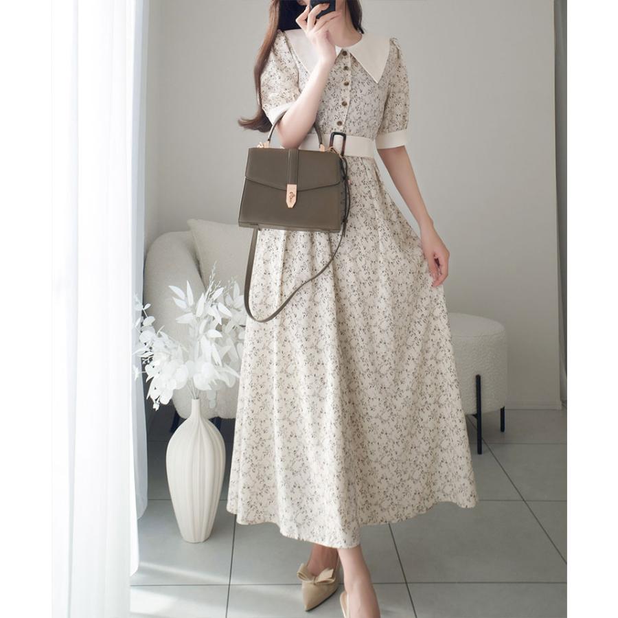 【mily bilet】 ワンピース 夏 レディース レトロ ガーリー 小花柄 幅広 シャツ ワンピ ロング 丈 二の腕 カバー 大きいサイズ 春 夏 2025ss | classicalelf | 04