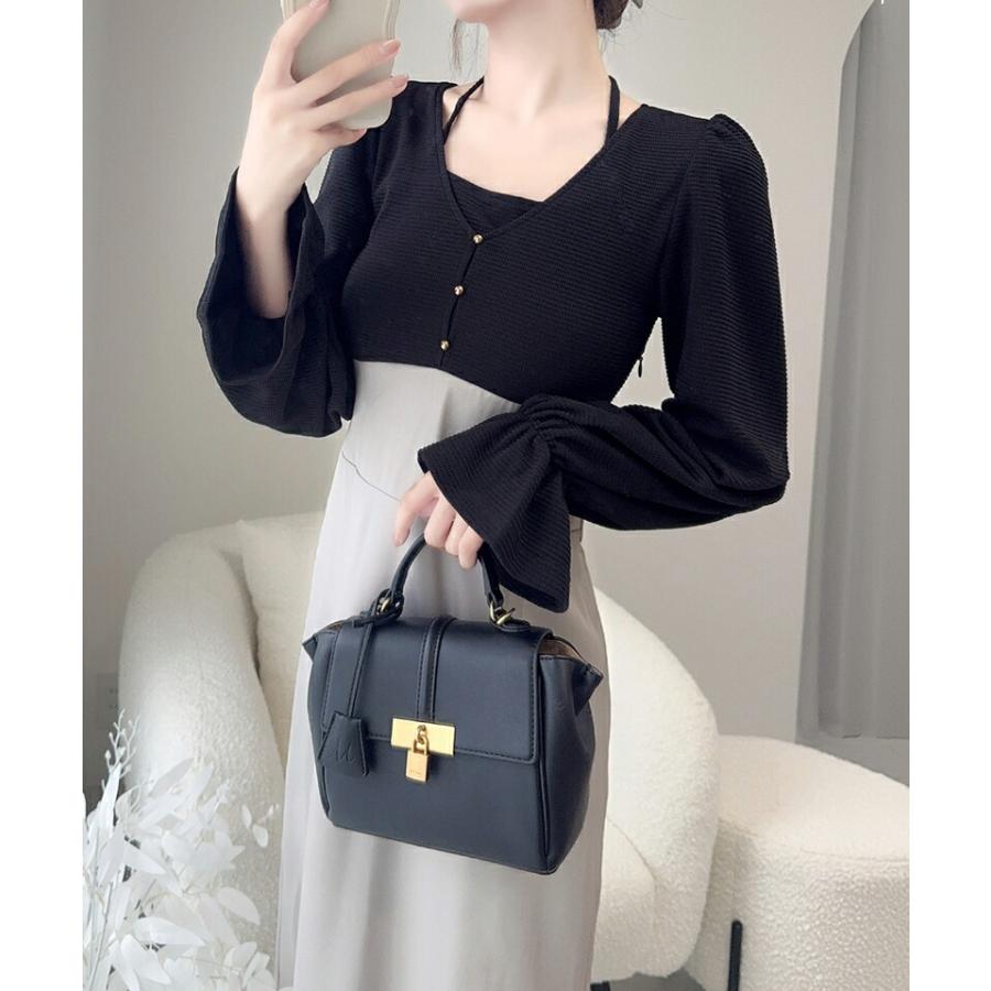 【mily bilet】 チョーカー デザイン レイヤード風 キャンディースリーブ ドッキング ナロー ワンピース レディース ハイウエスト スタイルアップ | classicalelf | 10