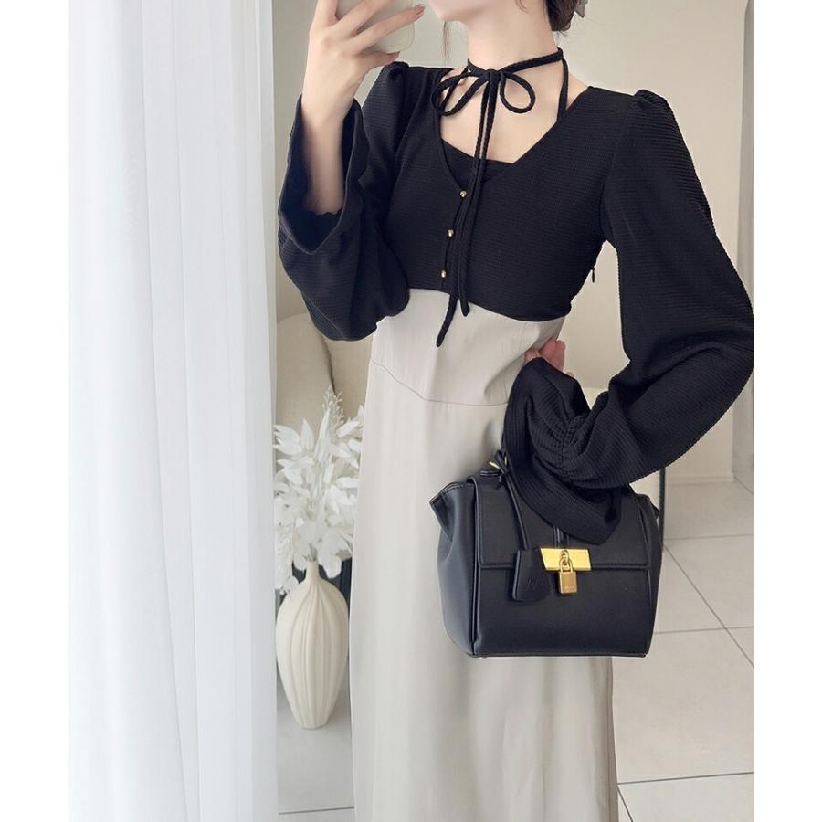 【mily bilet】 チョーカー デザイン レイヤード風 キャンディースリーブ ドッキング ナロー ワンピース レディース ハイウエスト スタイルアップ | classicalelf | 08