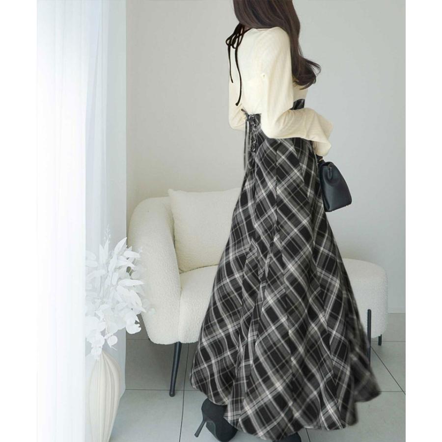【mily bilet】 ワンピース レディース チョーカー 配色 パイピング バイカラー カットソー ドッキング チェック 袖フレア ハイウエスト | classicalelf | 05