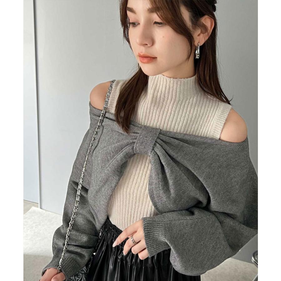 【mily bilet】 トップス ボレロニット キャミソール アンサンブル レディース マルチway リボン ドルマン ガーリー オフショルダー ショート丈 | classicalelf | 10