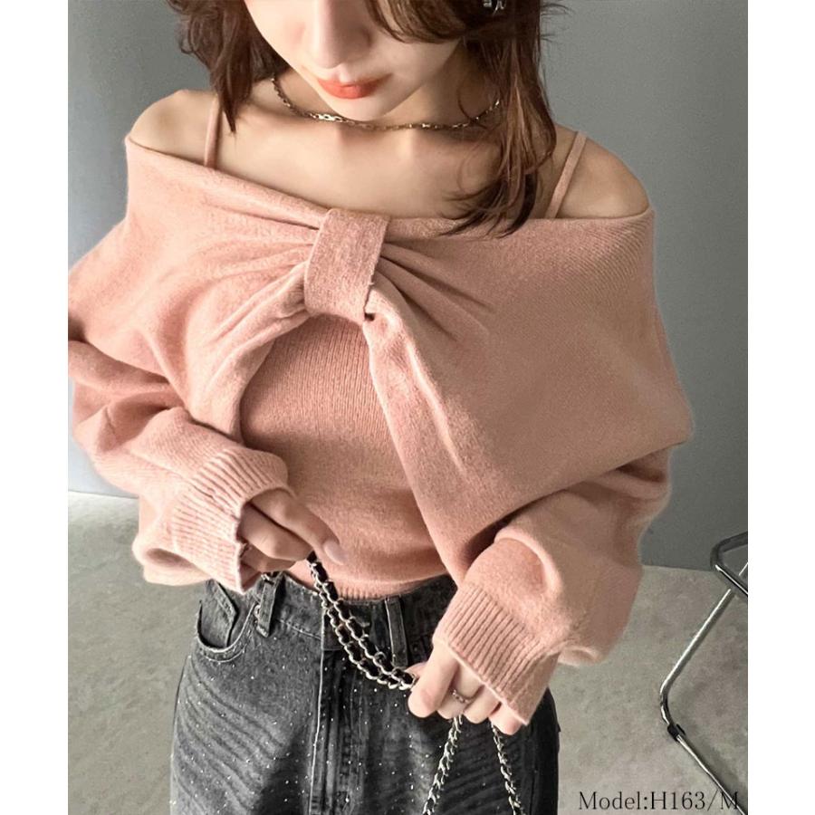 【mily bilet】 トップス ボレロニット キャミソール アンサンブル レディース マルチway リボン ドルマン ガーリー オフショルダー ショート丈 | classicalelf | 11