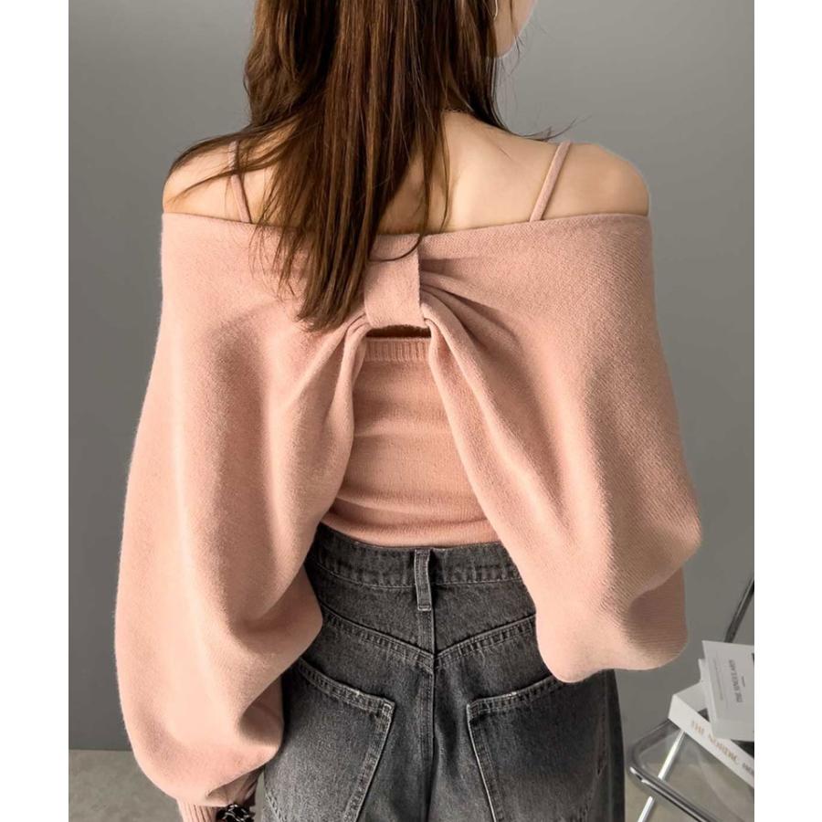 【mily bilet】 トップス ボレロニット キャミソール アンサンブル レディース マルチway リボン ドルマン ガーリー オフショルダー ショート丈 | classicalelf | 13