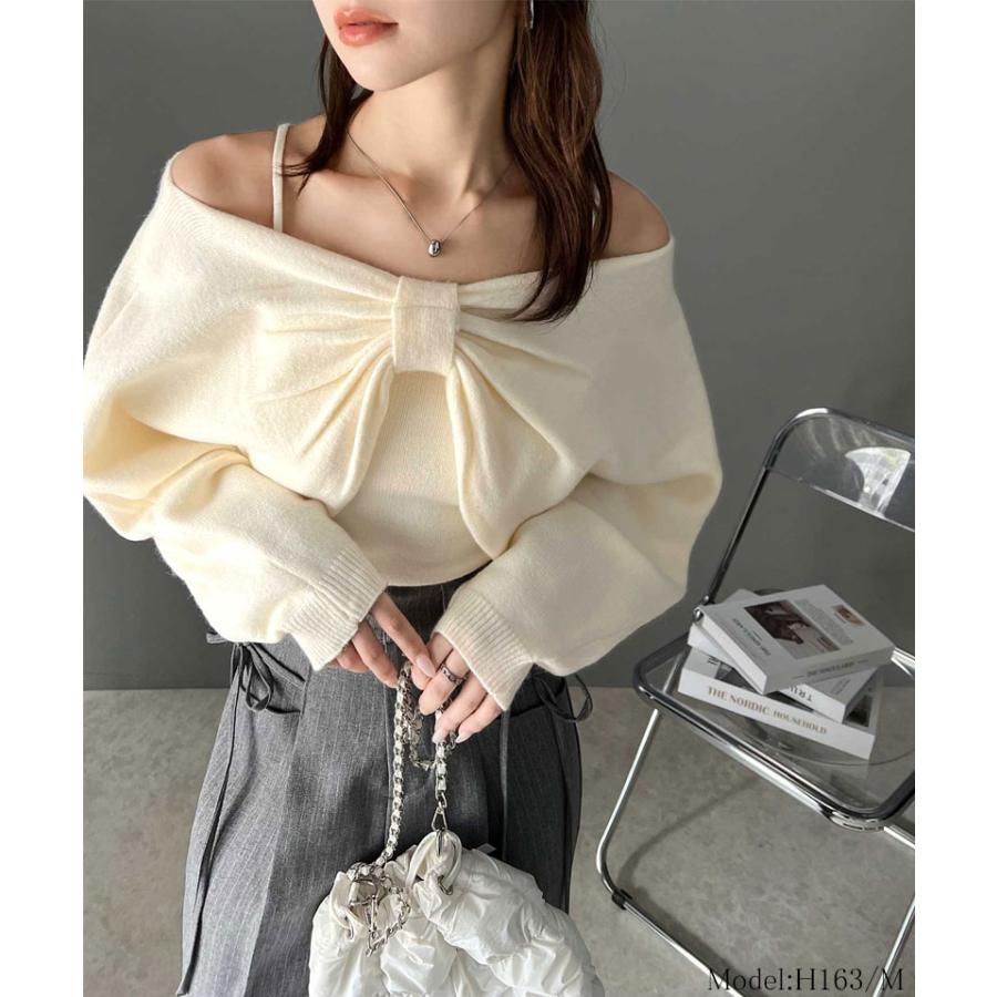 【mily bilet】 トップス ボレロニット キャミソール アンサンブル レディース マルチway リボン ドルマン ガーリー オフショルダー ショート丈 | classicalelf | 03