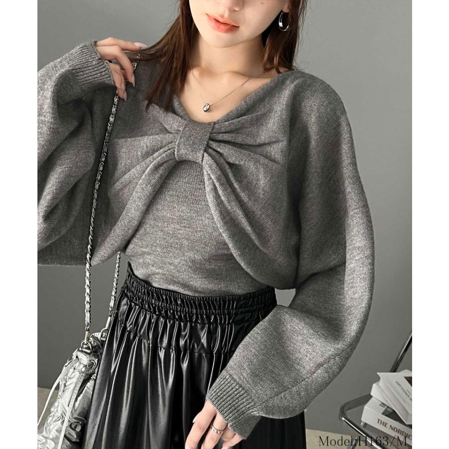 【mily bilet】 トップス ボレロニット キャミソール アンサンブル レディース マルチway リボン ドルマン ガーリー オフショルダー ショート丈 | classicalelf | 07