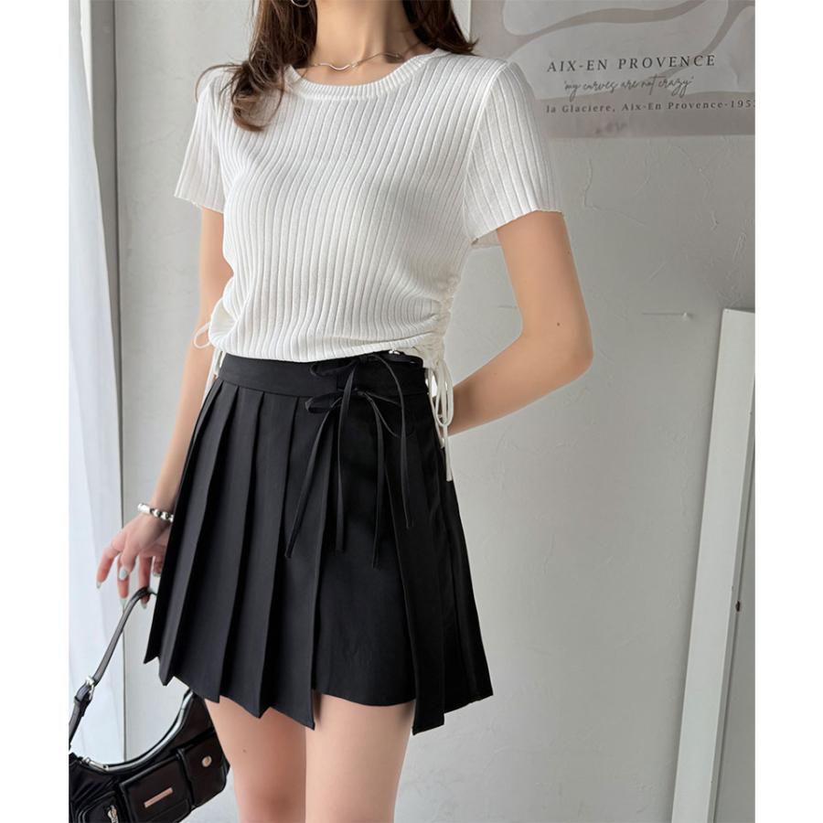 《mily bilet》 レディース スカート スカート 大人可愛い ダブルリボン プリーツ スカパン 大人ガーリー ミニボトム 安心快適 ウエストすっきり | classicalelf | 01