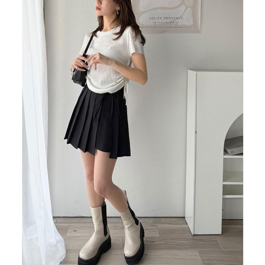 《mily bilet》 レディース スカート スカート 大人可愛い ダブルリボン プリーツ スカパン 大人ガーリー ミニボトム 安心快適 ウエストすっきり | classicalelf | 02