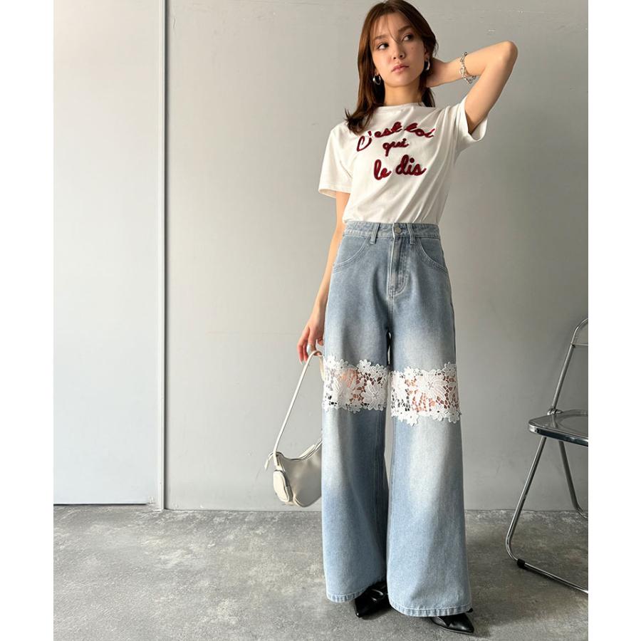 【mily bilet】ボトムス パンツ レディース デニムパンツ 花柄レース ワイドパンツ ストレート ワイドデニムパンツ モチーフレース 大きいサイズ 春 夏 | classicalelf | 10
