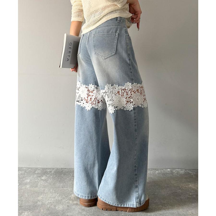 【mily bilet】ボトムス パンツ レディース デニムパンツ 花柄レース ワイドパンツ ストレート ワイドデニムパンツ モチーフレース 大きいサイズ 春 夏 | classicalelf | 11
