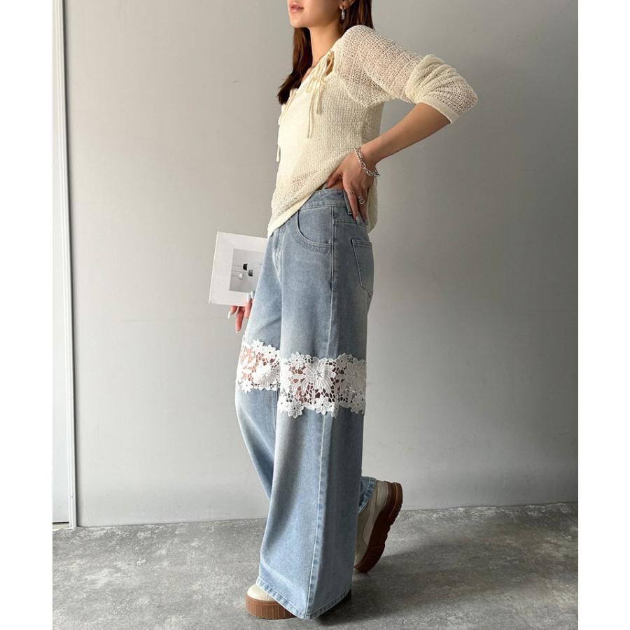 【mily bilet】ボトムス パンツ レディース デニムパンツ 花柄レース ワイドパンツ ストレート ワイドデニムパンツ モチーフレース 大きいサイズ 春 夏 | classicalelf | 12