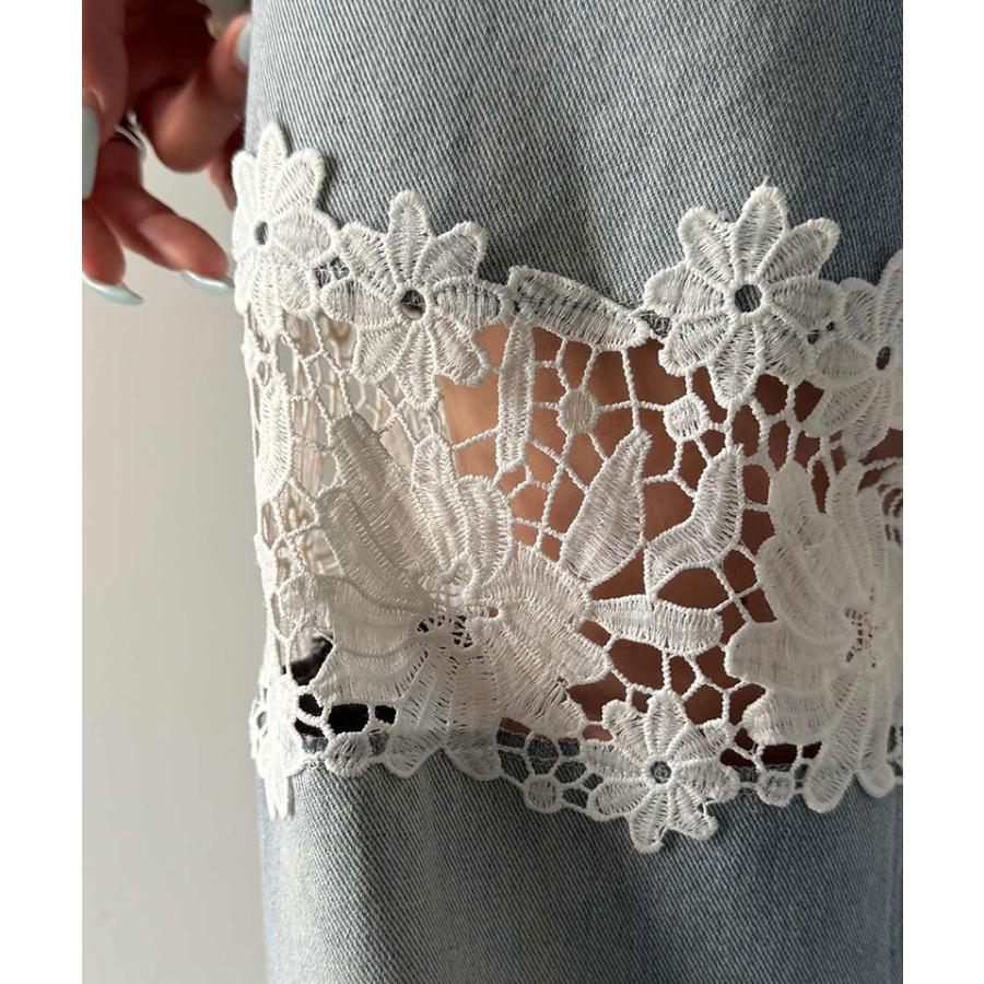【mily bilet】ボトムス パンツ レディース デニムパンツ 花柄レース ワイドパンツ ストレート ワイドデニムパンツ モチーフレース 大きいサイズ 春 夏 | classicalelf | 15