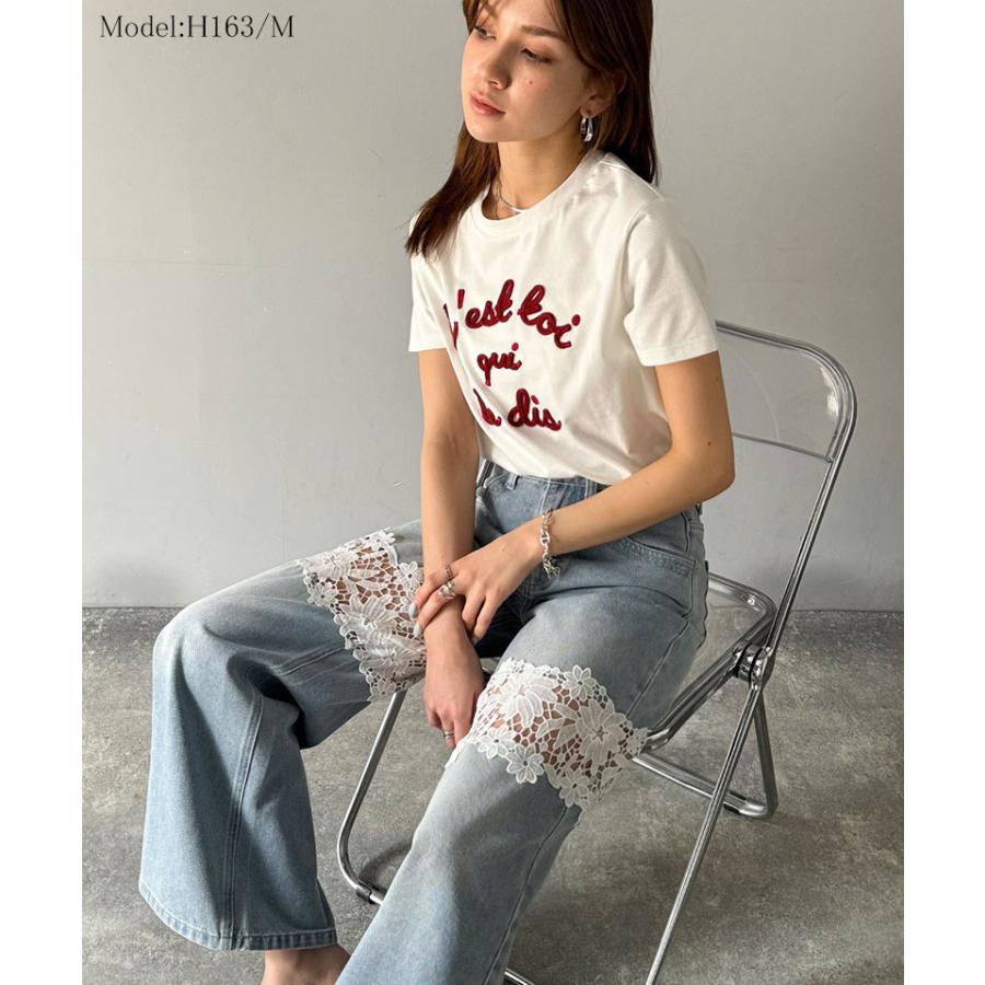 【mily bilet】ボトムス パンツ レディース デニムパンツ 花柄レース ワイドパンツ ストレート ワイドデニムパンツ モチーフレース 大きいサイズ 春 夏 | classicalelf | 09