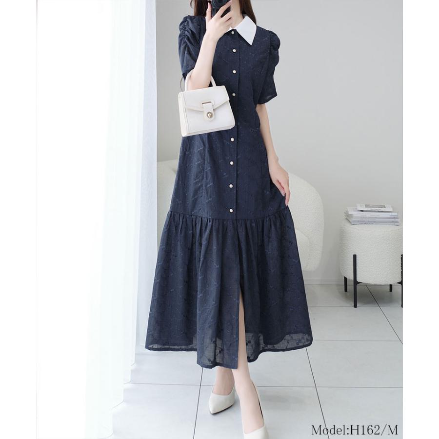 【mily bilet】 ワンピース 夏 レディース 花柄 ガーゼ レトロ ビッグ カラー シャツワンピ プリンセスカット 袖 ギャザー 大きいサイズ 春 夏 | classicalelf | 13