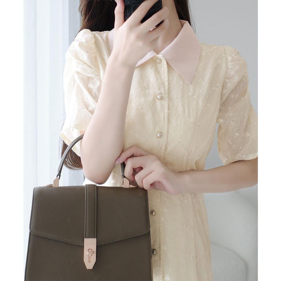 【mily bilet】 ワンピース 夏 レディース 花柄 ガーゼ レトロ ビッグ カラー シャツワンピ プリンセスカット 袖 ギャザー 大きいサイズ 春 夏 | classicalelf | 04