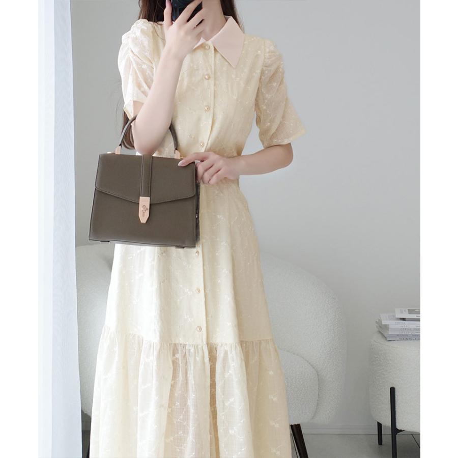 【mily bilet】 ワンピース 夏 レディース 花柄 ガーゼ レトロ ビッグ カラー シャツワンピ プリンセスカット 袖 ギャザー 大きいサイズ 春 夏 | classicalelf | 05