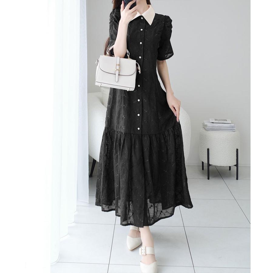 【mily bilet】 ワンピース 夏 レディース 花柄 ガーゼ レトロ ビッグ カラー シャツワンピ プリンセスカット 袖 ギャザー 大きいサイズ 春 夏 | classicalelf | 09