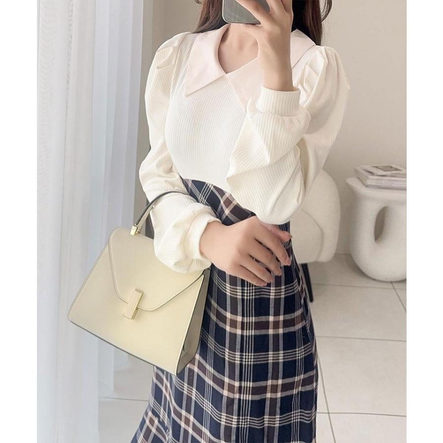 【mily bilet】 ワンピース 秋 レディース きれいめ シャツ 襟 チェック アシメ フリル ドッキング ロングワンピ レースアップ 長袖 大きいサイズ 秋 冬 | classicalelf | 10