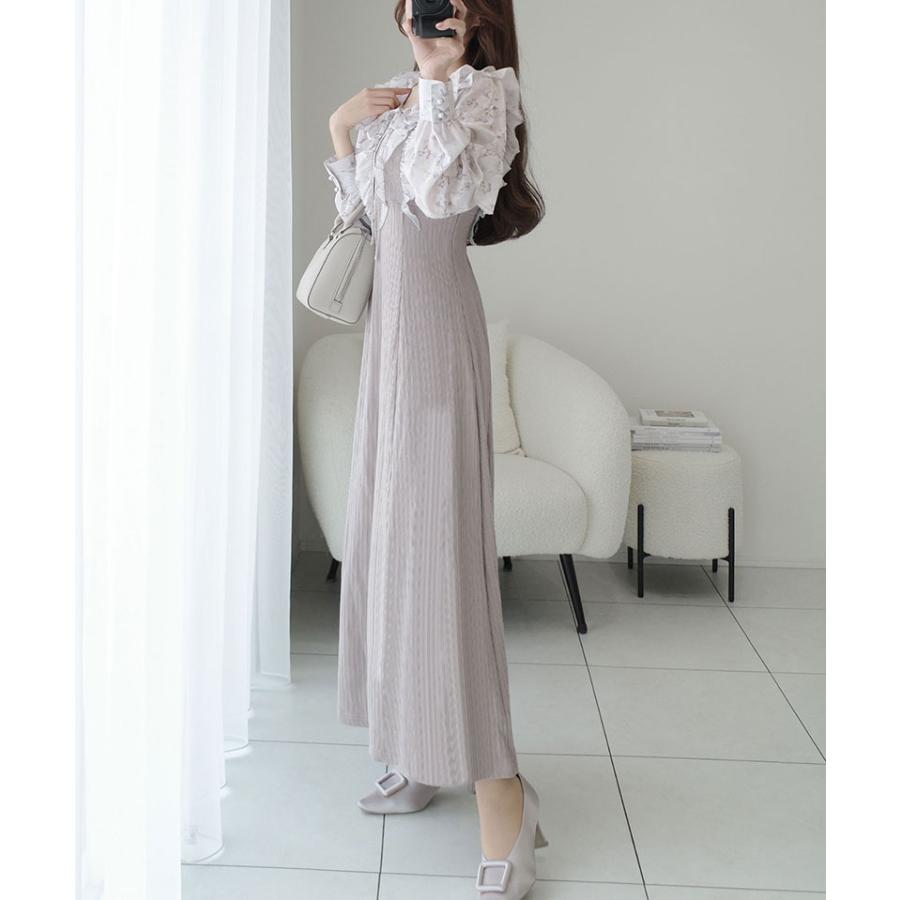 【mily bilet】ワンピース 秋 レディース きれいめ シャイニー花柄 フリル ブラウス ドッキングワンピース 異素材 切り替えデザイン Aラインシルエット | classicalelf | 15