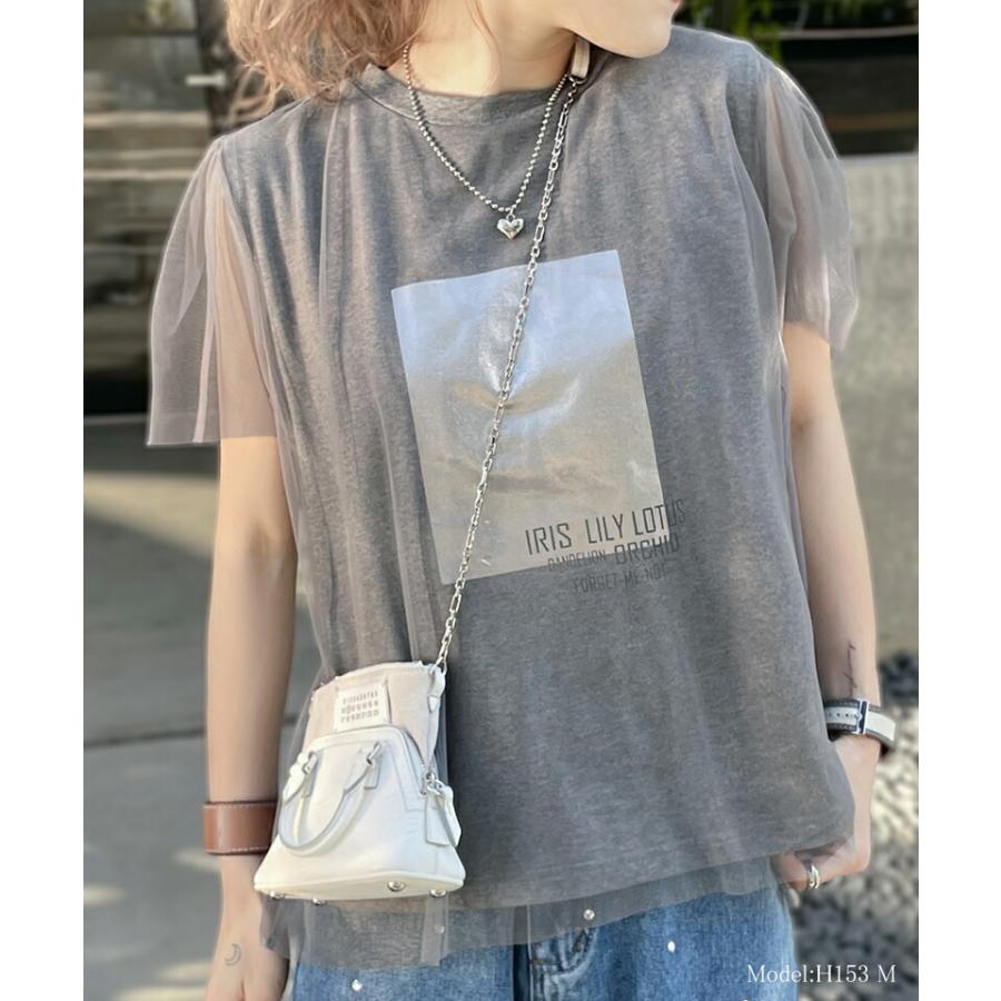 【mily bilet】 トップス Tシャツ レディース チュール 重ね着 風 シルバー 箔 プリント Tee オーバーサイズ レイヤードコーデ 着回し | classicalelf | 10