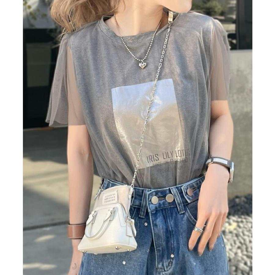 【mily bilet】 トップス Tシャツ レディース チュール 重ね着 風 シルバー 箔 プリント Tee オーバーサイズ レイヤードコーデ 着回し | classicalelf | 12