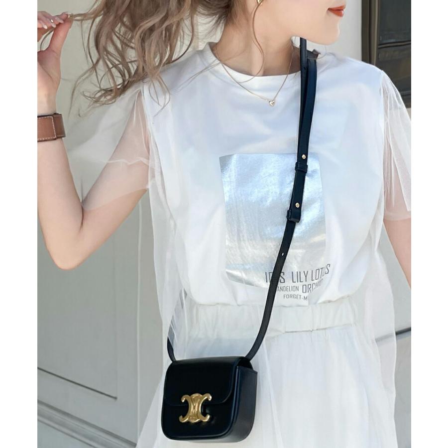 【mily bilet】 トップス Tシャツ レディース チュール 重ね着 風 シルバー 箔 プリント Tee オーバーサイズ レイヤードコーデ 着回し | classicalelf | 04