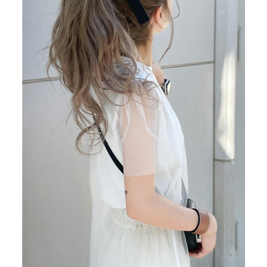 【mily bilet】 トップス Tシャツ レディース チュール 重ね着 風 シルバー 箔 プリント Tee オーバーサイズ レイヤードコーデ 着回し | classicalelf | 05