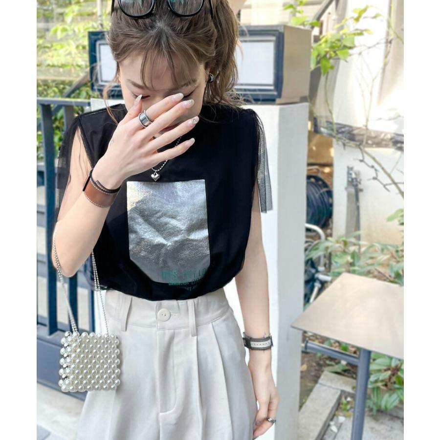 【mily bilet】 トップス Tシャツ レディース チュール 重ね着 風 シルバー 箔 プリント Tee オーバーサイズ レイヤードコーデ 着回し | classicalelf | 08