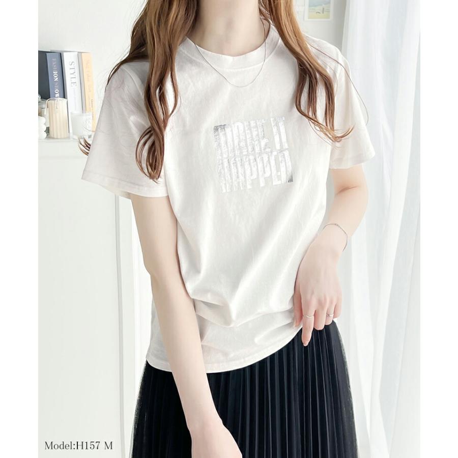 【mily bilet】 トップス Tシャツ レディース 綿 100% 箔 プリント 柄 アソート プルオーバー 華奢見せ 程よい サイズ感 レイヤードコーデ | classicalelf | 11