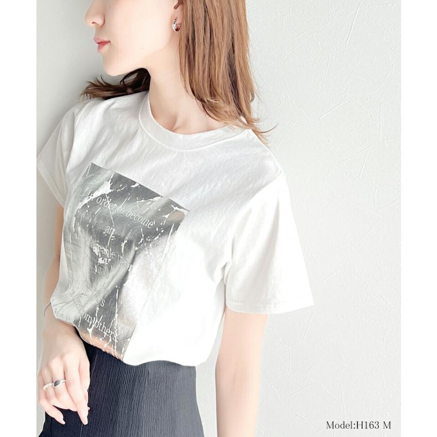 【mily bilet】 トップス Tシャツ レディース 綿 100% 箔 プリント 柄 アソート プルオーバー 華奢見せ 程よい サイズ感 レイヤードコーデ | classicalelf | 14