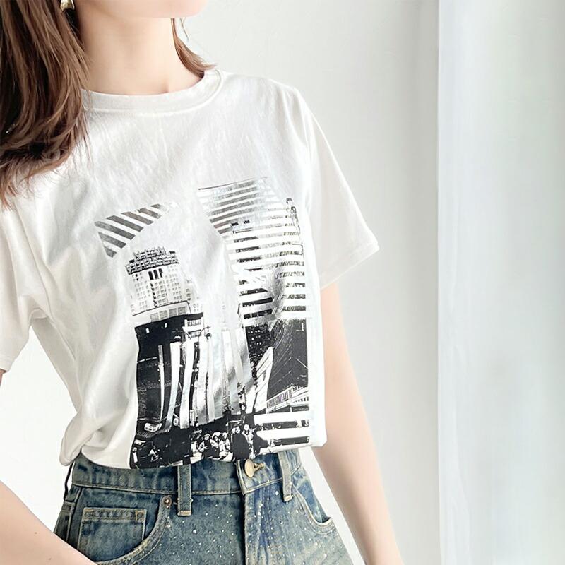 【mily bilet】 トップス Tシャツ レディース 綿 100% 箔 プリント 柄 アソート プルオーバー 華奢見せ 程よい サイズ感 レイヤードコーデ | classicalelf | 18