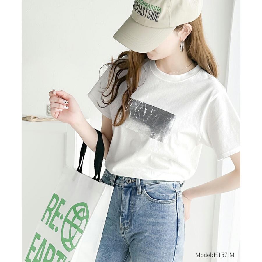 【mily bilet】 トップス Tシャツ レディース 綿 100% 箔 プリント 柄 アソート プルオーバー 華奢見せ 程よい サイズ感 レイヤードコーデ | classicalelf | 04