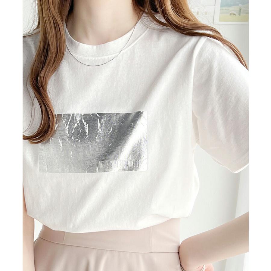 【mily bilet】 トップス Tシャツ レディース 綿 100% 箔 プリント 柄 アソート プルオーバー 華奢見せ 程よい サイズ感 レイヤードコーデ | classicalelf | 05