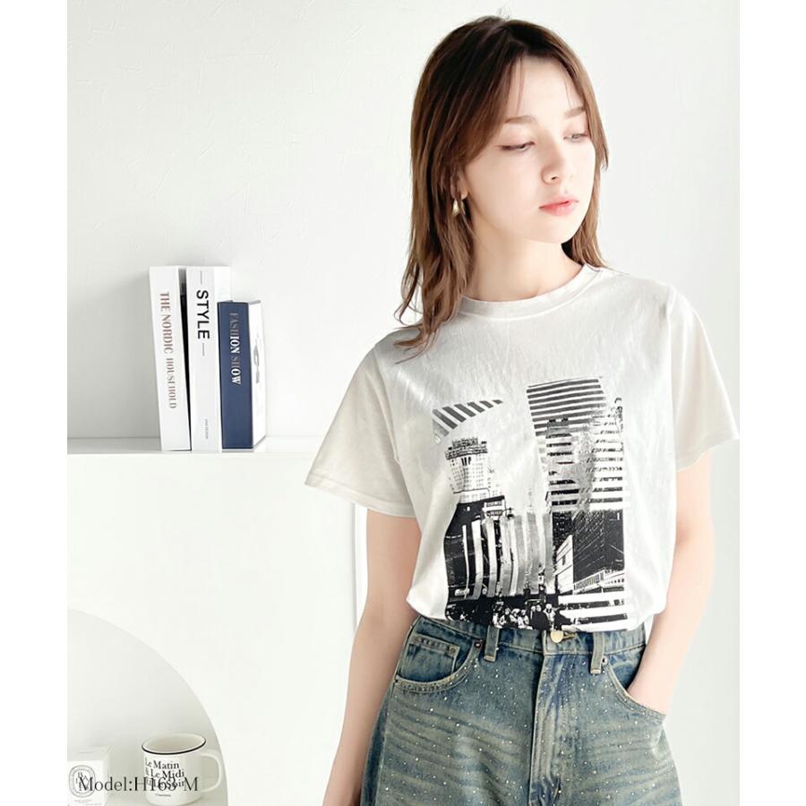 【mily bilet】 トップス Tシャツ レディース 綿 100% 箔 プリント 柄 アソート プルオーバー 華奢見せ 程よい サイズ感 レイヤードコーデ | classicalelf | 07