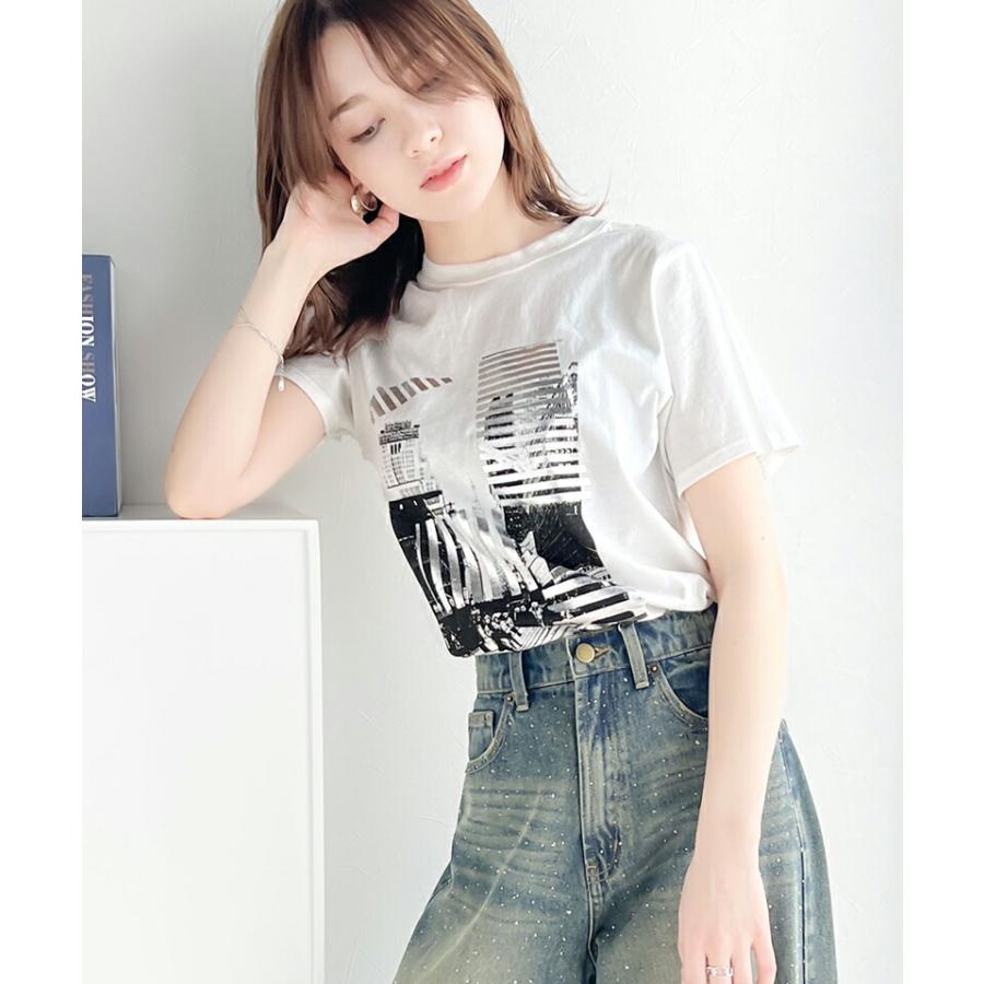 【mily bilet】 トップス Tシャツ レディース 綿 100% 箔 プリント 柄 アソート プルオーバー 華奢見せ 程よい サイズ感 レイヤードコーデ | classicalelf | 09